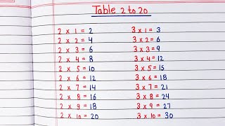 Table 2 to 20  2 to 20 tables  Pahada 2 to 20  Table of 2 to 20 multiplication [upl. by Naejarual]