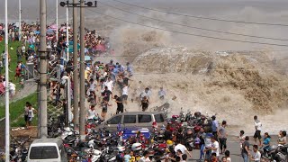 China Buried  Typhoon Pulasan Big Waves Devastating Qiantang River Shanghai [upl. by Bluh]