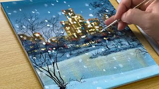 How to Draw a Snowy Cityscape  Acrylic Painting for Beginners [upl. by Chenay]