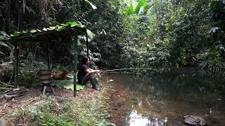 Bamboo Survival Shelter Stream Fishing Catch and Cook Survival Alone  EP242 [upl. by Amalle593]