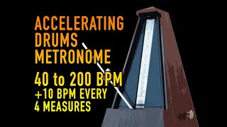 Accelerating Drums Metronome 40  200 bpm 10 beat4 measures [upl. by Nepets]