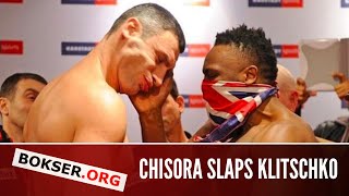 Chisora slaps Klitschkos face Weighin in Munich [upl. by Faustus]