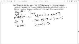 Ex  11 Q  44 Used Deductive Reasoning to show procedure produces number equal Original number [upl. by Kristofor]