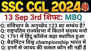 SSC CGL Exam Analysis 2024  SSC CGL Question Paper 2024  13 Sep 3rd Shift  SSC CGL Paper Solution [upl. by Farny]