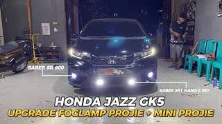 HONDA JAZZ UPGRADE FULL SABER  Foglamp Projector SABER SR 8002  Mini Projector SABER SR 1 NANO [upl. by Neeuq]