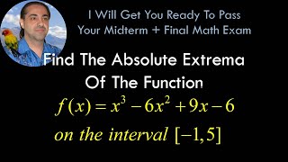 Find The Absolute Extrema Of The Function fxx36x29x6 on the interval 15 [upl. by Ardnaz]