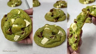 MATCHA SOFT COOKIES Recipe  Crisp outside soft inside matcha flavored with white chocolate cookie [upl. by Ylloh237]