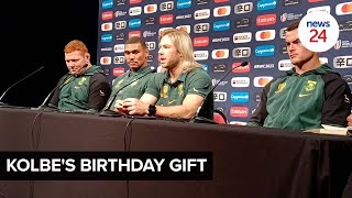 WATCH  Faf de Klerk wishes Cheslin Kolbe a happy birthday says World Cup would make for nice gift [upl. by Mandal568]