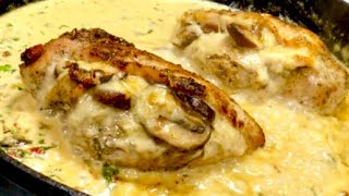 Mozzarella amp Mushroom Stuffed Chicken in Creamy Tuscan Sauce [upl. by Yelra]