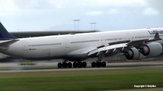 Lufthansa A340600 arrival 26R at YVR HD [upl. by Anstice329]