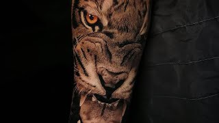 como tatuar un tigre realista tatuaje realista tattoo [upl. by Panaggio]