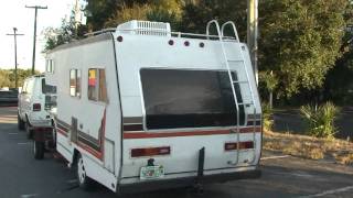 TOYOTA RV BEING PULLED BY 88 62 DIESEL VAN ON TOW DOLLY [upl. by Anirav42]