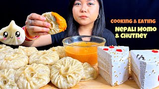 COOKING amp EATING  VEG MOMO NEPALI MOMO CHUTNEY amp PASTRY  MOMO MUKBANG  ASMR  INDIAN STREET FOOD [upl. by Llehsim]