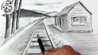 Como Dibujar un Paisaje en Perspectiva de Un Punto muy Facil y Paso a Paso [upl. by Hsakiv]