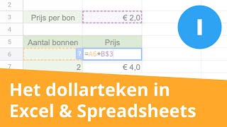 Absolute celadressering Het dollarteken in Excel en Google Spreadsheets  Informaticalessen [upl. by Aikemat115]