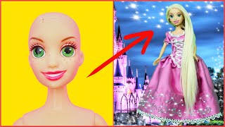 😍 DIY Rapunzel Hairstyle and Dress ✂️ Cut and Reroot Doll Hair and Costume Clothes Hacks and Crafts [upl. by Enneira]