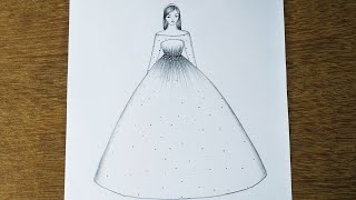 Easy Barbie Doll Drawing  Barbie Drawing  How to Draw a Barbie With Beautiful Dress  Drawing [upl. by Silohcin]