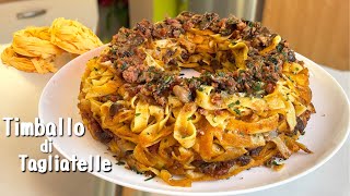 TIMBALLO DI TAGLIATELLE piatto delle feste SALSICCIA E FUNGHI ricetta golosa [upl. by Eicyaj]