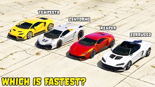 GTA 5  PEGASSI ZORRUSSO vs TEMPESTA vs ZENTORNO vs REAPER  Which is Fastest [upl. by Trixi546]