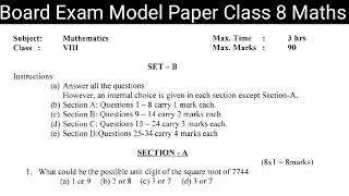 Class 8 Model Paper 2024  NCERT MATHS  Class 8 Maths Exam Paper [upl. by Ynogoham]