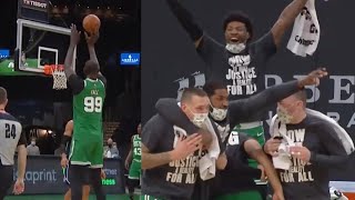 Tacko Fall shocks Celtics bench with his first career 3pointer [upl. by Gnemgnok357]