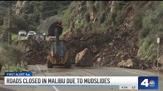 Mudslides on PCH close roads in Malibu [upl. by Ayet774]