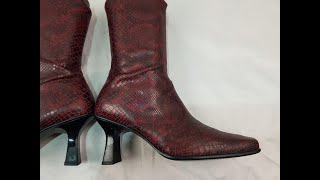 Red ankle boots womens vintage heeled square toe boots Burgundy leather shoes [upl. by Zelma]