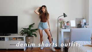 STYLING HIGH WAISTED DENIM SHORTS  denim shorts outfit ideas [upl. by Aicirpac]