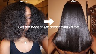 HOW TO SILK PRESS YOUR NATURAL HAIR AT HOME  FROM CURLY TO BONE STRAIGHT [upl. by Yelyk415]