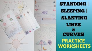 Standing line  Sleeping line  Slanting line  Curves  Worksheet for kids  DIY Worksheets [upl. by Nylear]