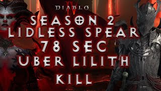 S2 NECRO 78 Sec UBER LILITH KILL  Diablo 4 Season 2 Necromancer Build ECHO OF LILITH Vampiric Power [upl. by Freberg387]