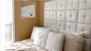 DIY Tufted Panel Headboard  No Sew Method  Decorating My Daughter’s Bedroom [upl. by Ybsorc]