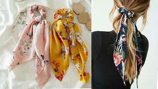 EASY BOW SCRUNCHIE TUTORIAL  DIY HAIR SCARF [upl. by Ffilc]