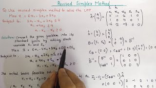 Revised Simplex Method  Standard Form 1  Linear Programming Problem Operation Research [upl. by Wincer]