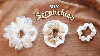 DIY Scrunchies  3 Styles  3 Easy Ways  Mini  Large  2 color  Chiffon amp Linen  Tutorial [upl. by Emarej]