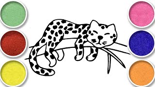 Sand painting drawing amp coloring cute leopard and other animals [upl. by Nikolaus]