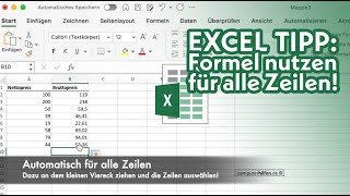 Excel Formeln MehrwertsteuerBerechnung Netto zu Brutto automatisch für alle Zeilen [upl. by Attecnoc]