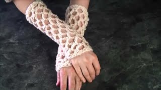 Crochet Fingerless Lace Gloves Wristers super easy [upl. by Tonye]