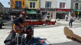 Busking in Tralee Ireland  ‘Sixteen Tons’ slide blues [upl. by Hime]