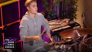 Justin Bieber Is the New Late Late Show Drummer [upl. by Adlaremse546]