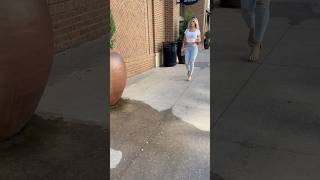 Passing you on the sidewalk ❤️ jeans heels short shorts shortvideo shortsfeed [upl. by Primo312]