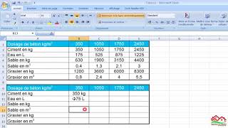 Cours Excel formule de dosages du béton [upl. by Neenaej]
