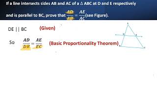 If a line intersects sides AB and AC of a ∆ ABC at D and E respectively and is parallel to BC [upl. by Cheria]