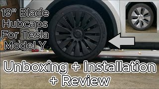 Tesla Model Y 19quot Blade Hubcaps Unboxing And Review [upl. by Eetnahc96]