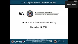 VA SAVE Suicide Prevention Training 11142023 [upl. by Oluas]