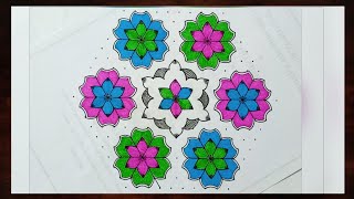 big flower kolam with dots dot kolam rangoli designs [upl. by Akcimat]