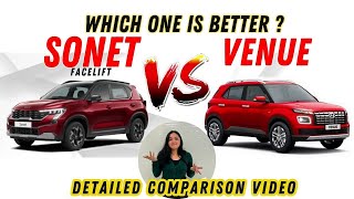 Kia Sonet Facelift Vs Hyundai Venue Facelift Detailed Comparison Venue Vs Sonet Comparison Video [upl. by Agnella691]