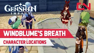 Where to Find Windblumes Breath Character Locations in Genshin Impact  Post Quests Dialogues [upl. by Segalman]