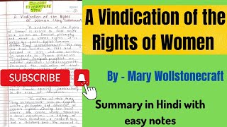 A Vindication Of the Rights of Women Summary in Hindi  A Vindication of the Rights of Women [upl. by Nomihs]