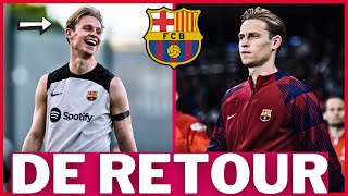 FRENKIE DE JONG DE RETOUR À LENTRAÎNEMENT  DE JONG PRÊT CONTRE LE PSG  MEILLEUR MILIEU DU BARÇA [upl. by Atteynek]